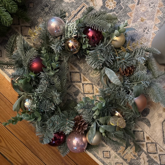 22 inch Artificial Pine Christmas Wreath with Ornaments Gold, Burgundy & Blush - Picture 6 of 6